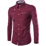 Bonsir Men's Long-Sleeved Shirts Complex Multi-Button Slim Shirt Multi-Pocket Shirts Fashion Trend Shirts Male