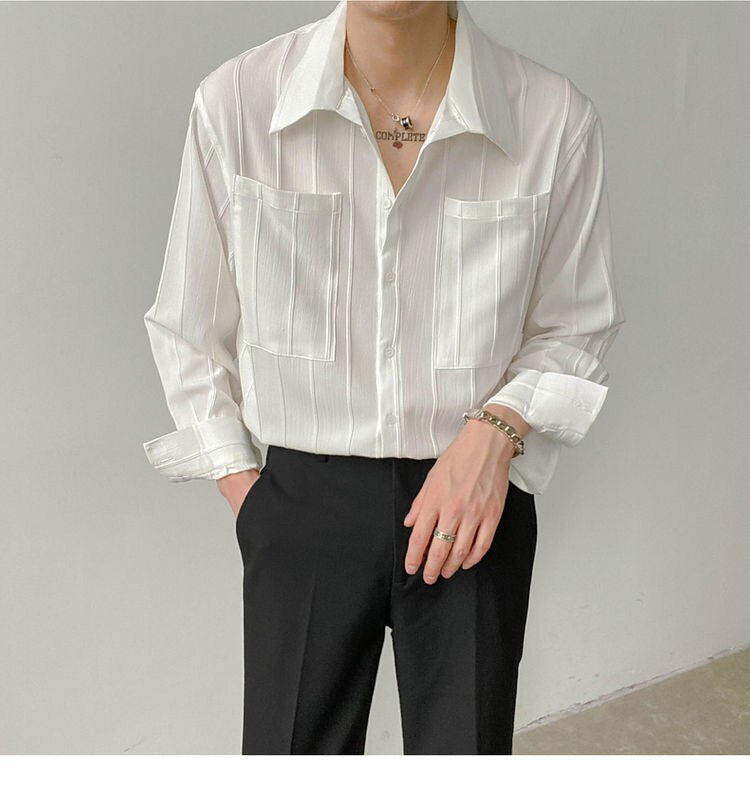 Bonsir Men's Long-Sleeved Iron-Free Drape Shirt Spring Light Familiar Korean Style Solid Color Shirt Trendy Men's Handsome Top