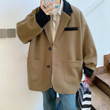 Bonsir Winter Woolen Coat Men Warm Fashion Casual Short Woolen Coat Men Korean Loose Casual Woolen Blazer Mens Thicke Suit Jacket M-2XL