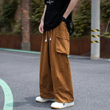 Bonsir Japanese Fashion Pants Men's Brown Overalls Slim Solid Color Loose Big Size Vertical Tube Mopping Pants Summer