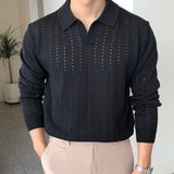 Bonsir Casual Solid Knit Polo Shirt Men Autumn Fashion Turn-down Collar Long Sleeve Pullovers Tops For Mens Clothes Slim Knitting Polos