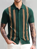 Bonsir Summer Short Sleeve Knitted Polo Shirt Casual Men Button-up Turn-down Collar Tops Mens Fashion Striped Polos Man Streetwear