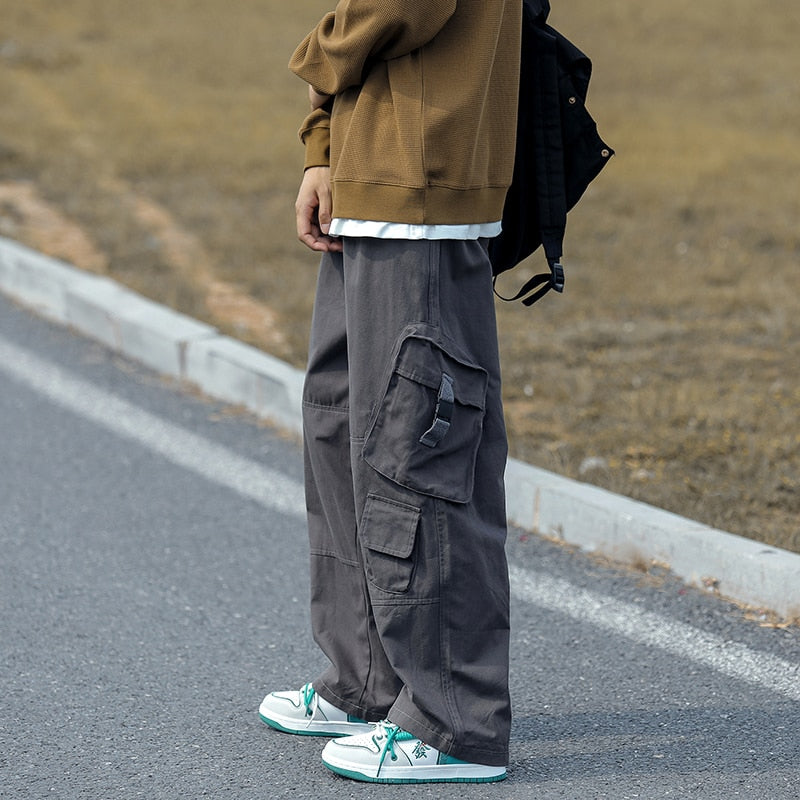 Baggy Large Pocket Cargo Pants Men Khaki Cargo Trousers Neutral Vintage  Loose Casual Autumn Japanese Streetwear