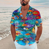 Bonsir Fashion Floral Printed Short Sleeve Shirts Men Spring Summer Casual Loose Turn-down Collar Buttoned Cardigan Shirt Men's Clothes