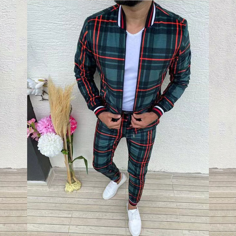 Bonsir New Men's Sets 3D Print Tracksuit Men's Jackets+Pants Suit Sportwear Gentlemen Plaid Mens Sports Suit Casual Fashion Cloths