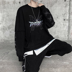 Bonsir Dark Style Butterfly Graphic Men's Tshirt Spring New Long Sleeve Male T-shirt Casual Oversize Basic Unisex Clothing