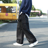 Bonsir Vintage Cargo Pants Men Fashion Streetwear Pockets Wide Leg Straight Y2k Casual Trousers Baggy Drawstring Overalls Black/Gray