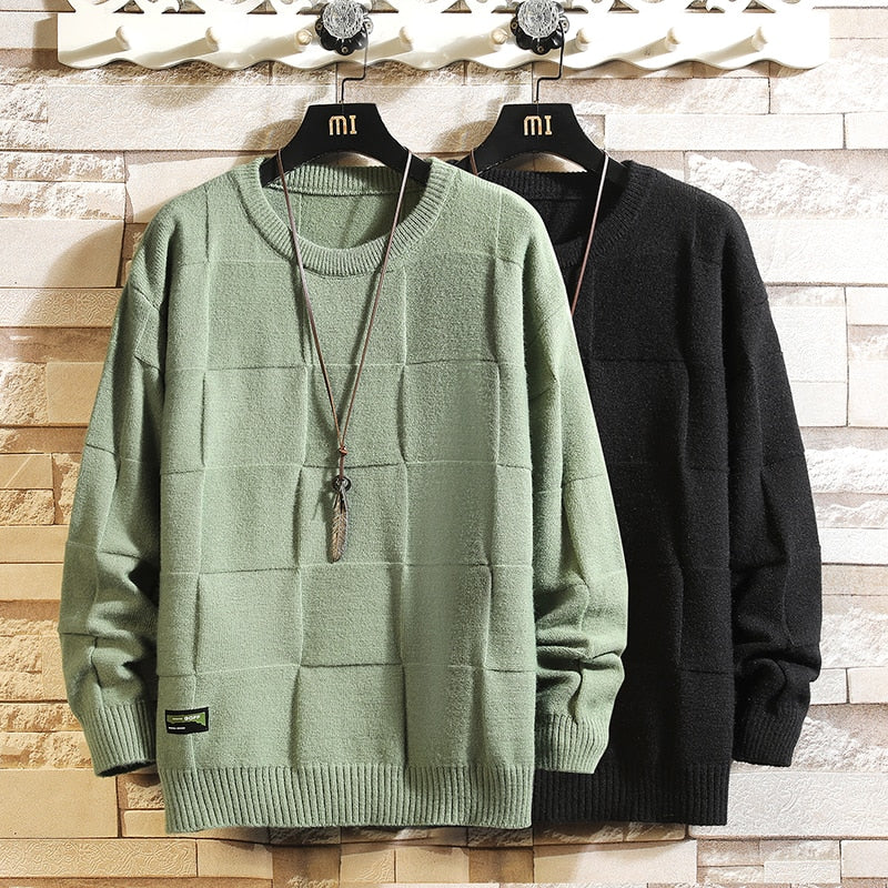 Bonsir Non-Iron Black Green Plaid Sweaters For Men'S Spring Autumn Winter Clothes 2023 Pull OverSize 7XL 6XL Style Casual Pullovers