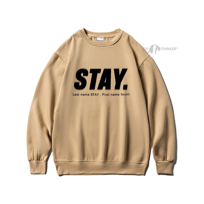 Bonsir Stay Letter Printed Men Overszied Hoodie Autumn Winter Fleece Male Casual Warm Sweatshirts Korean Man Pullovers