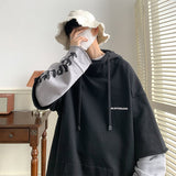 Bonsir New Men Letter Fake Two Piece Hoodies Autumn Oversized Male Hooded Sweatshirts Harajuku Fashion Unisex Male Pullovers