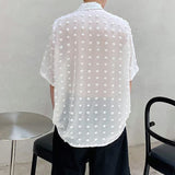 Bonsir Trendy Sexy See-through Mesh Shirts LGBT Men's Summer Thin Section Polka Dot Short-sleeved Tees Shirt Niche Men Clothing Blouse