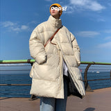 Bonsir Warm Men's Long Parkas Fashion Solid Color Stand Collar Male Thicken Winter Jackets Loose Casual Unisex Clothing