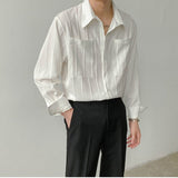 Bonsir Jacquard Long Sleeve Shirt  Spring and Summer Mature Korean Clothes Solid Color Vintage Shirt Men High Quality Luxury Top