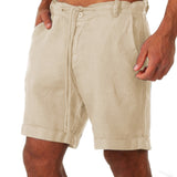 Bonsir Spring Summer Mens Casual Cotton Linen Short Pant Beach Vacation Leisure Loose Solid Color Shorts Men Fashion Drawstring Shorts