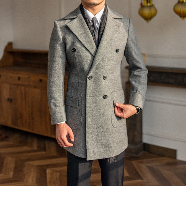 Bonsir High Quality Mens Woolen Coat British Retro Tweed Plaid Coat Men Long Warm Jacket Fall Winter Abrigo Largo Hombre Mantel Wolle