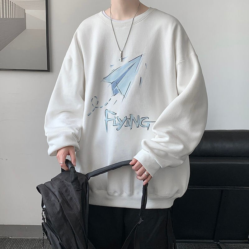 Bonsir Korean Paper Airplane Men Sweatshirts Autumn Winter Oversized Male O Neck Hoodies Fashion Casual 5XL Unisex Pullovers