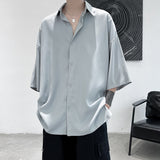 Bonsir Half Sleeve Men Solid Shirts Summer Casual Oversize Blouses White Fashion Male Cardigan Vintage Korean Clothing