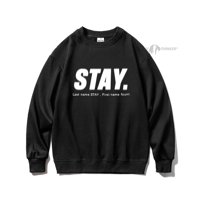 Bonsir Stay Letter Printed Men Overszied Hoodie Autumn Winter Fleece Male Casual Warm Sweatshirts Korean Man Pullovers