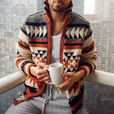 Bonsir Mens Knitted Coat Long Sleeve Jacquard Pocket Sweater Cardigan Jacket Solid Thick Warm Casual Cardigan Knitting Sweatercoat