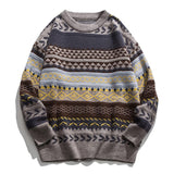 Bonsir Vintage Print Colorblock Sweater Oversize Warm Elasticity Sweater Men Women Autumn Winter New Fashion Loose Pullovers