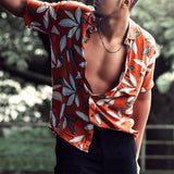 Bonsir Leisure Loose Short Sleeve Button Shirts Men Spring Summer Fashion Graphic Print Turn-down Collar Cardigan Tops Mens Shirt