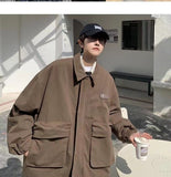 Bonsir Men's Workwear Cargo Black/brown Coat Fashion Trend Loose Streetwear Jacket Handsome Clothes Lapel Collar Outerwear M-2XL