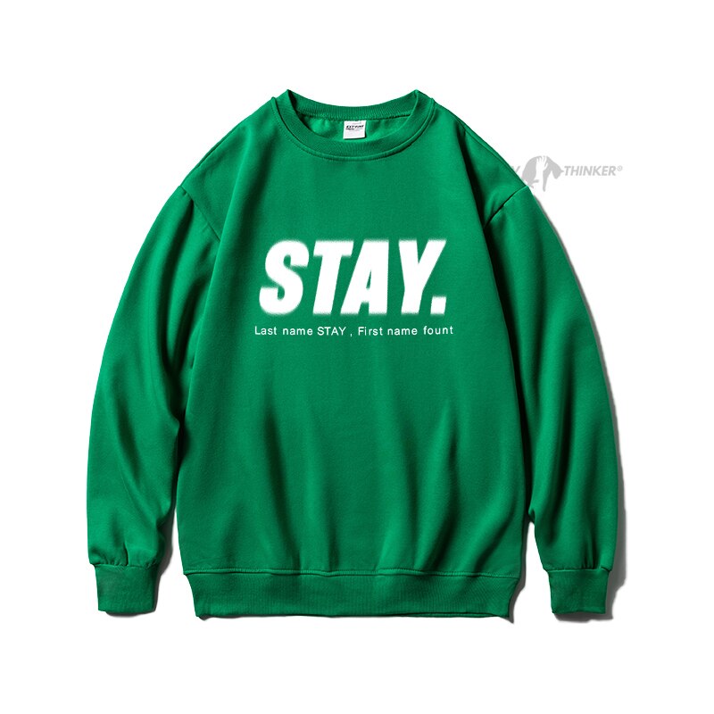 Bonsir Stay Letter Printed Men Overszied Hoodie Autumn Winter Fleece Male Casual Warm Sweatshirts Korean Man Pullovers