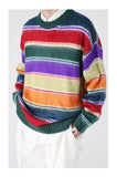 Bonsir Men Women Korean Streetwear Fashion Colors Stripe Loose Casual Vintage Pullover Sweater Male Hip Hop Knitwear Sweater Coat