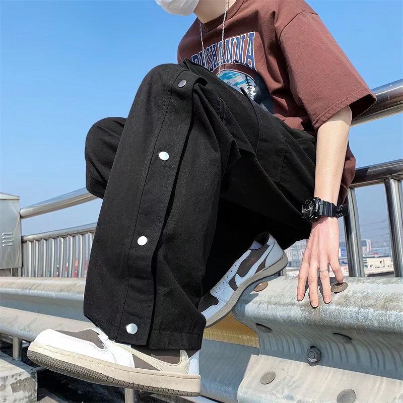 Bonsir  New Men Cotton Cargo Pants Harajuku Style Straight Casual Pants for Men  Solid Big Pockets Loose Wide Leg Design Trousers