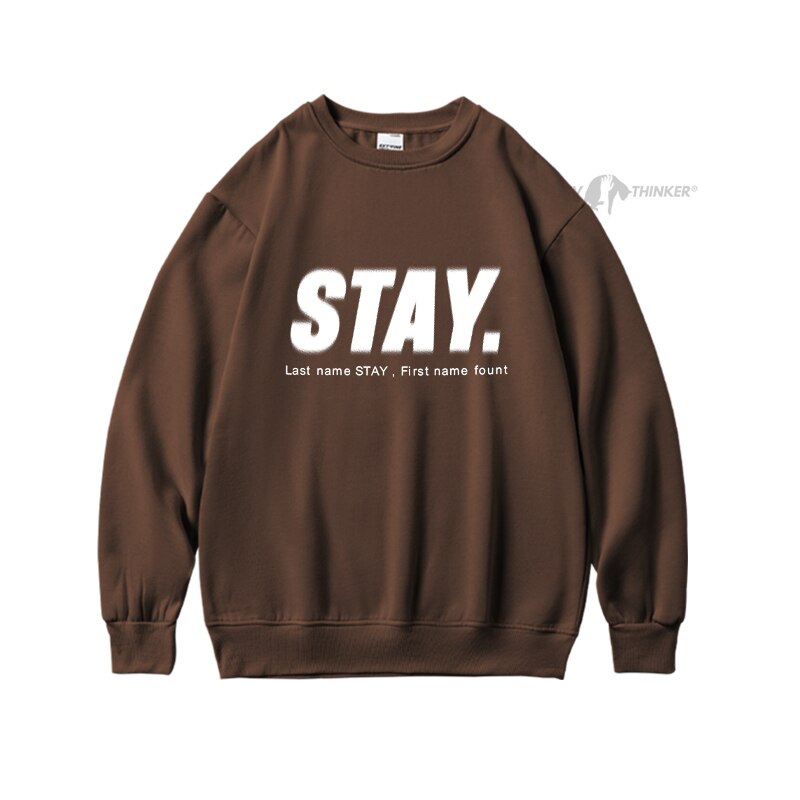 Bonsir Stay Letter Printed Men Overszied Hoodie Autumn Winter Fleece Male Casual Warm Sweatshirts Korean Man Pullovers