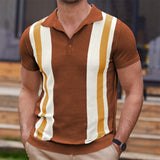 Bonsir Vintage Striped Patchwork Men's Knit Polo Shirt 2023 Spring Summer Casual Short Sleeve Lapel Button Tee Tops Men Clothes Fashion