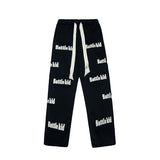 Bonsir Harajuku Letter Embroidery Spliced Retro Denim Trousers Mens and Womens Drawstring Straight Oversized Casual Jeans Pants