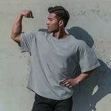 Bonsir Summer Men's Cotton Round Neck Short Sleeve T-shirts Running Fitness Loose Casual Oversized T Shirt Quick Drying Fat Tshirt