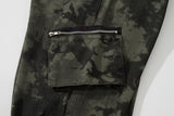 Bonsir Harajuku Zipper and Pockets Straight Wide Leg Camouflage Cargo Pants For Male Spliced Elastic Waist Baggy Casual Denim Trousers