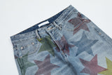 Bonsir High Street Color Stars Full Print Washed Jeans Pants Men's Straight Pocket Retro Patchwork Baggy Casual Denim Trousers Oversize