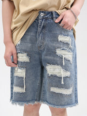 Bonsir Men's Shorts Wear Summer New Korean Fashion Loose Hole Burr Design Denim Casual Vintage Temperament Male T3930