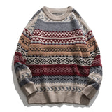 Bonsir Vintage Print Colorblock Sweater Oversize Warm Elasticity Sweater Men Women Autumn Winter New Fashion Loose Pullovers
