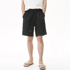 Bonsir Korean Style Casual Shorts Male Tide Summer New Drawstring Knee Length Pants Male Fasion Solid Color Versatile