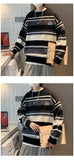 Bonsir Stripe Contrast Sweater Men's Autumn and Winter Fashion Brand Trendy Loose Round Neck Pullover Knitwear Sweater Coat