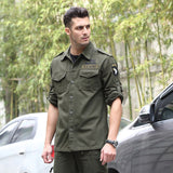 Bonsir Military Cargo Men's Camouflage Long-Sleeved Shirt Outdoor Tactical Shirt Top Cotton Breathable Embroidery Shirt Male