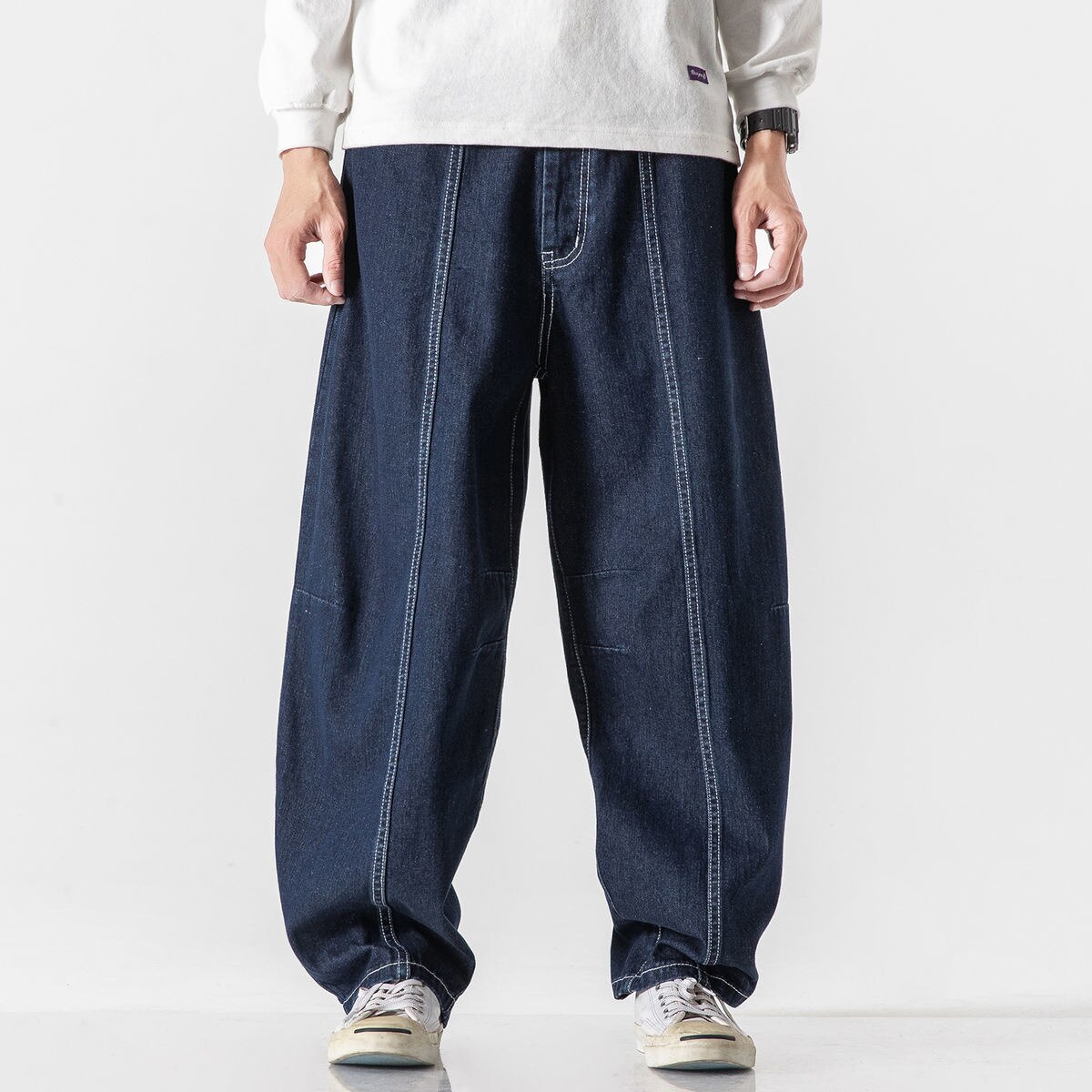 Bonsir Wide Leg Jeans Japanese Style  Fashion Brand High Waist Denim Pants Blue Harajuku Hip Hop Male Casual Trousers