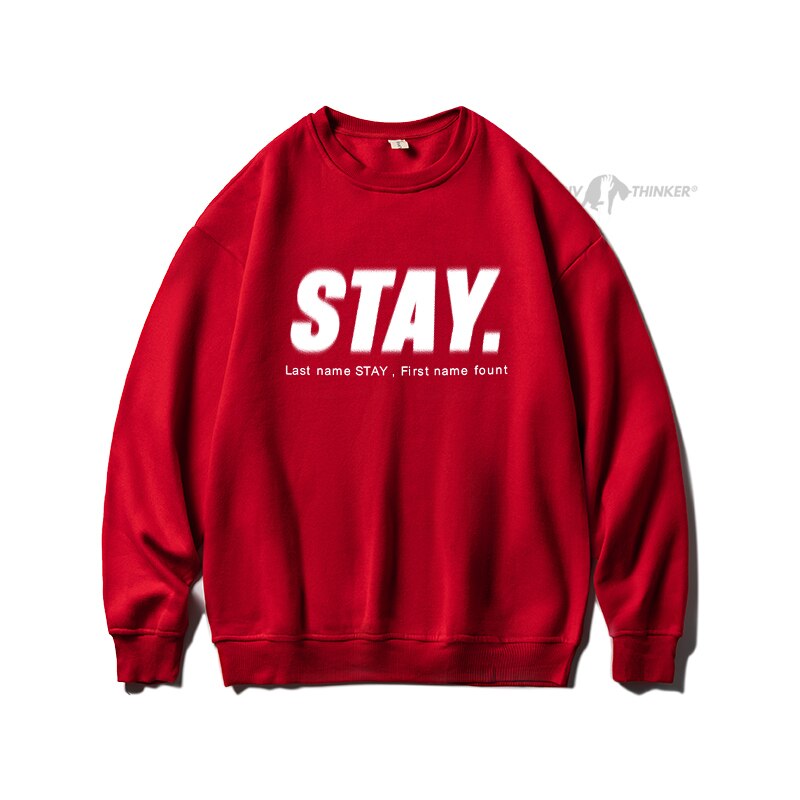 Bonsir Stay Letter Printed Men Overszied Hoodie Autumn Winter Fleece Male Casual Warm Sweatshirts Korean Man Pullovers