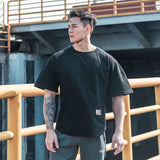 Bonsir Summer Men's Cotton Round Neck Short Sleeve T-shirts Running Fitness Loose Casual Oversized T Shirt Quick Drying Fat Tshirt