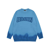 Bonsir Gradient Color Patchwork Letter Long Sleeve Men's Pullover Sweater Round Neck Harajuku Retro Oversized Couple Knitted Clothes