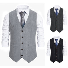 Bonsir Autumn New Men's Business Casual Stripe Single Breasted Vest Men's Suit Vintage Vest