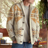 Bonsir Mens Knitted Coat Long Sleeve Jacquard Pocket Sweater Cardigan Jacket Solid Thick Warm Casual Cardigan Knitting Sweatercoat