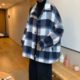 Bonsir Winter Thick Woolen Coat Men Warm Fashion Casual Plaid Woolen Coat Men Korean Loose Medium Long Woolen Jacket Mens Overcoat