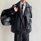 Bonsir Men's Shoulder Pad Baseball Pu Leather Motorcycle Jackets Clothing Russian Outerwear Loose Male Fashion Black Coats M-XL