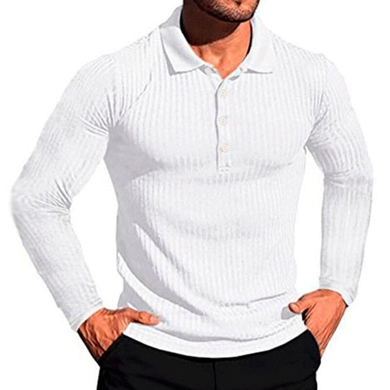 Bonsir Autumn Fashion Knit Long Sleeves Men Polo Shirt Casual Long Sleeve Pullovers Man Solid Sweaters Breathable Tops Men Clothing