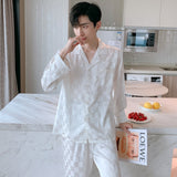 Bonsir Mens Designer Pajamas for Men Sleepwear Set Pijama Set Long Sleeve Sleep Tops Trousers Sleep Wear Men Thin Ice Silk Pajama Set